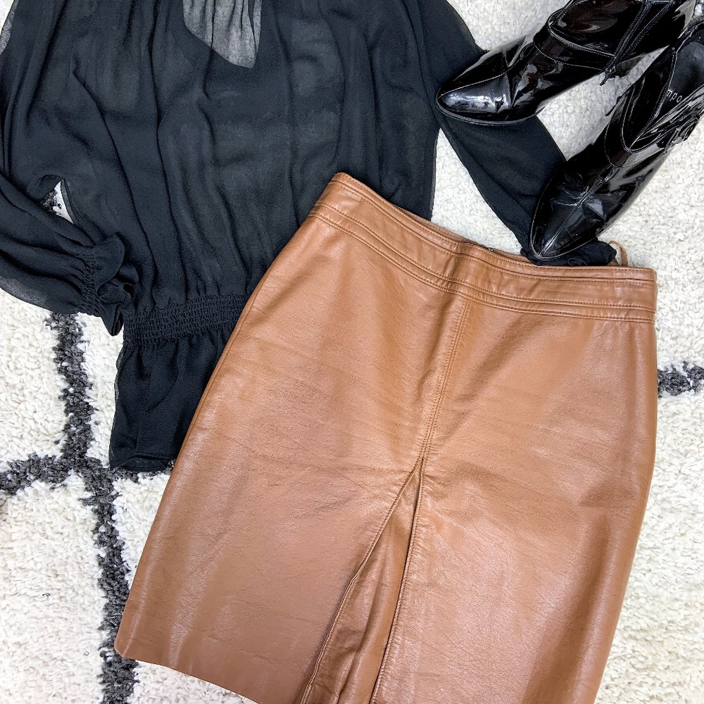 The Limited Caramel Faux Leather Pencil Skirt 8